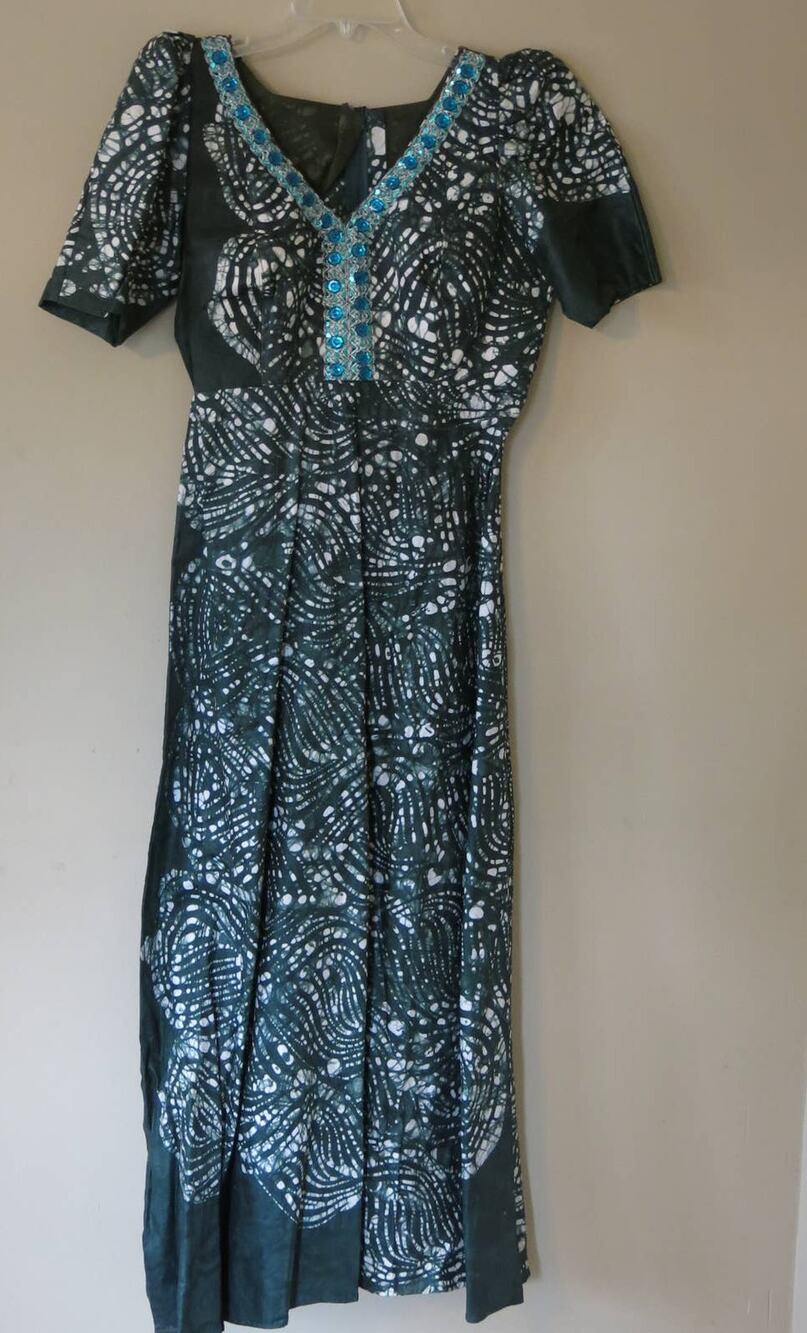 AFRICAN Handmade Ankara Dress Kaftan Long Green White Festival Ethnic World
